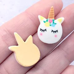 Unicorn Head Sugar Cookie Cabochons | Dollhouse Sweets | Miniature Food Craft | Kawaii Jewellery Supplies (3 pcs / 16mm x 23mm)
