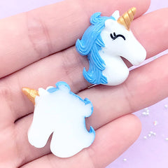 CLEARANCE Kawaii Resin Cabochon | Unicorn Decoden Cabochons | Phone Case Deco | Cute Embellishments for Slime DIY (2 pcs / Blue / 24mm x 28mm)
