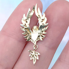 Harpy Metal Nail Charm with Rhinestones | Mythological Creature Embellishment | Greek Mythology (1 piece / Gold / 14mm x 32mm)