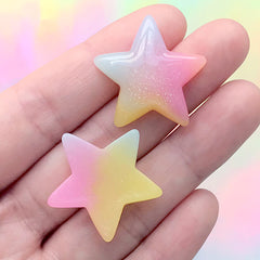 Rainbow Gradient Star Cabochon | Kawaii Resin Cabochons | Decoden Craft Supplies (3 pcs / 26mm x 25mm)