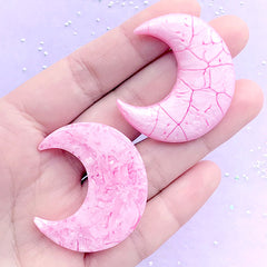 CLEARANCE Kawaii Moon Cabochon with Marble Pattern | Cracked Moon Embellishments | Magical Girl Decoden (2 pcs / Pink / 33mm x 39mm)