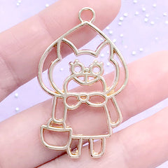 CLEARANCE Little Red Riding Hood Cat Open Bezel for UV Resin Filling | Kawaii Fairy Tale Open Frame | Resin Jewelry Supplies (1 piece / Gold / 27mm x 44mm)