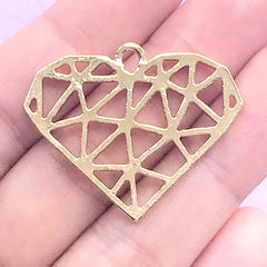 Geometric Heart Open Bezel Charm | Kawaii Deco Frame for UV Resin Filling | Resin Jewelry Supplies (1 piece / Gold / 34mm x 28mm)