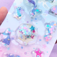 Mermaid Water Shaker Stickers | 3D Marine Life Fairytale Stickers | Kawaii Embellishments | Cute Decoration
