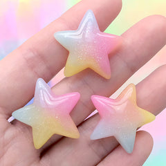 Rainbow Gradient Star Cabochon | Kawaii Resin Cabochons | Decoden Craft Supplies (3 pcs / 26mm x 25mm)