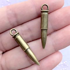 Bullet Charm in 3D | Ammunition Pendant | Army Jewellery Making | Military Troop War Game Shooting (2 pcs / Bronze / 6mm x 33mm)