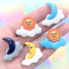 Sun and Moon Resin Cabochons | Day and Night Embellishments | Kawaii Jewelry Making | Decoden Supplies (5 pcs / Mix)