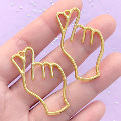 Finger Heart Open Bezel | Korean Hand Heart Charm | Heart Hand Sign Deco Frame for UV Resin Filling (2 pcs / Gold / 24mm x 42mm)