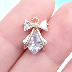 Diamond Ribbon Pendant | Bling Bling Rhinestone Charm | Dainty Jewelry Making (1 piece / Gold / 10mm x 14mm)