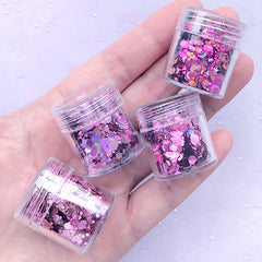 Chunky Hexagon Glitter in AB Pink (4 pcs) | Iridescent Confetti Flakes | Bling Bling Resin Inclusions | Nail Art Supplies (1-3mm)