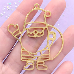 Santa Claus Open Bezel Charm | Christmas Deco Frame for UV Resin Filling | Kawaii Resin Jewelry DIY (1 piece / Gold / 44mm x 53mm)