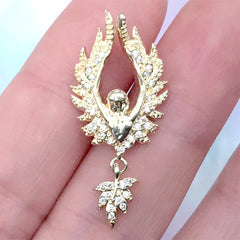 Harpy Metal Nail Charm with Rhinestones | Mythological Creature Embellishment | Greek Mythology (1 piece / Gold / 14mm x 32mm)