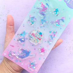 Mermaid Water Shaker Stickers | 3D Marine Life Fairytale Stickers | Kawaii Embellishments | Cute Decoration