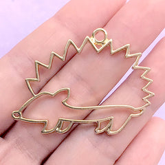 Hedgehog Open Back Bezel Pendant | Porcupine Charm | Kawaii Deco Frame for UV Resin Filling | Kawaii Craft (1 piece / Gold / 44mm x 33mm)