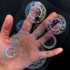 Large Magic Circle Holo Clear Film Sheet | Holographic Resin Inclusions | Magical Girl Embellishments | Mahou Kei Jewelry DIY