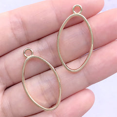 Small Oval Open Back Bezel Charm for UV Resin Jewellery DIY | Geometric Deco Frame for UV Resin Filling (2 pcs / Gold / 17mm x 31mm)