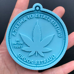 Cannabis Weed Coin Silicone Mold | In Pot We Trust Coin Mould | Marijuana Leaf Quarter Pound Mold | Resin Craft Supplies (69mm x 75mm)