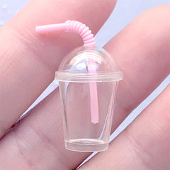 Mini Boba Tea Cup with Dome Lid and Straw | Miniature Frappuccino Cup | Kawaii Doll Food Making (1 Set / Pink / 14mm x 21mm)