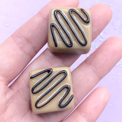 CLEARANCE Cube Truffle Chocolate Decoden Cabochons | Fake Sweet Embellishment | Kawaii Resin Flatback (2 pcs / Light Brown / 23mm x 16mm)