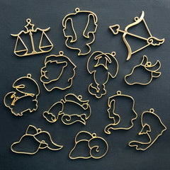 Constellation Open Bezel Pendant | Astrological Zodiac Sign Deco Frame for UV Resin Craft | Horoscope Jewelry DIY (12 pcs / Gold)