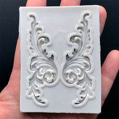 Baroque Leaf Ornament Silicone Mold (2 Cavity) | Rococo Embellishment Mould | Antique Decoration Craft Supplies (20mm x 62mm)