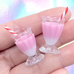 Miniature Milkshake Cocktail with Straw | Dollhouse Magical Beverage Charm | Doll Drink Supplies | Mini Food Craft (2 pcs / Dark Pink / 16mm x 25mm)