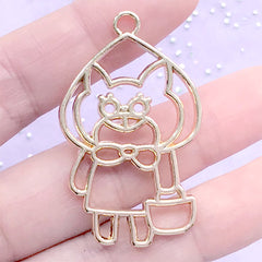 CLEARANCE Little Red Riding Hood Cat Open Bezel for UV Resin Filling | Kawaii Fairy Tale Open Frame | Resin Jewelry Supplies (1 piece / Gold / 27mm x 44mm)