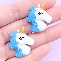 CLEARANCE Kawaii Resin Cabochon | Unicorn Decoden Cabochons | Phone Case Deco | Cute Embellishments for Slime DIY (2 pcs / Blue / 24mm x 28mm)