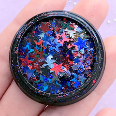 Aurora Borealis Star Confetti | Iridescent Glitter Sprinkles | Kawaii Embellishments for Resin Crafts | Resin Inclusions (AB Red, Blue and Black / 3mm to 6mm / 2g)