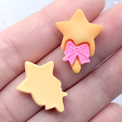 Star Wand Biscuit Cabochons | Miniature Cookie | Kawaii Decoden Pieces | Dollhouse Food Jewelry Making (3 pcs / 17mm x 23mm)