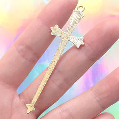 Pointed Cross Charm | Long Passion Cross Pendant | Religion Jewellery Supplies (1 piece / Gold / 21mm x 66mm)