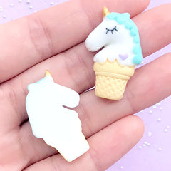 CLEARANCE Unicorn Ice Cream Sugar Cookie Cabochon | Sweets Deco | Kawaii Decoden | Fake Food Embellishment (2 pcs / Light Blue / 20mm x 31mm)