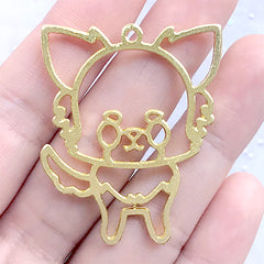 Pomeranian Spitz Open Bezel Charm for UV Resin Jewellery Making | Pet Deco Frame | Dog Pendant (1 piece / Gold / 36mm x 43mm)