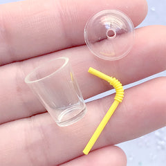 Mini Bubble Tea Cup with Dome Lid and Straw | Dollhouse Frappuccino Cup | Miniature Food DIY (1 Set / Yellow / 14mm x 21mm)
