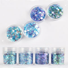 Translucent Hexagon Glitter in AB Blue Green Teal and Purple (4 pcs) | Mermaid Scale Confetti | Iridescent Sprinkles | Resin Art Supplies (1-3mm)