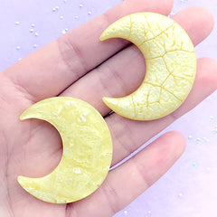 Moon Cabochon with Cracked Pattern | Marble Moon Embellishment | Mahou Kei Decoden | Kawaii Craft (2 pcs / Yellow / 33mm x 39mm)