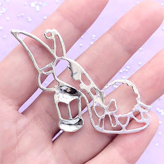 CLEARANCE Kawaii Fairy High Heel Open Back Bezel Charm for UV Resin Filling | Fairytale Deco Frame | Resin Craft Supplies (1 piece / Silver / 56mm x 43mm)