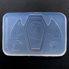 Kawaii Coffin with Bat Wings Silicone Mold (3 Cavity) | Creepy Cute Halloween Shaker Charm Making | UV Resin Accessories DIY