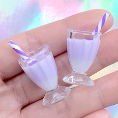 Dollhouse Miniature Milkshake with Straw | Kawaii Beverage Charm | Mini Magical Cocktail for Doll Craft (2 pcs / Purple / 16mm x 25mm)