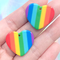 Rainbow Heart Resin Charm | Kawaii Decoden Phone Case DIY | Kitsch Jewelry Supplies (2 pcs / 25mm x 23mm)