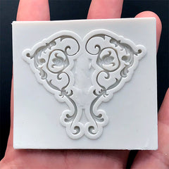 Baroque Floral Scroll Silicone Mold (2 Cavity) | Victorian Ornament Mould | Rococo Decoration DIY (23mm x 42mm)