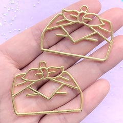Lunch Box Open Bezel Charm | Kawaii Japanese Bento Deco Frame for UV Resin Jewelry Making (2 pcs / Yellow Gold / 42mm x 31mm)