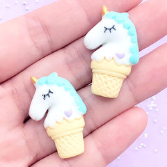 CLEARANCE Unicorn Ice Cream Sugar Cookie Cabochon | Sweets Deco | Kawaii Decoden | Fake Food Embellishment (2 pcs / Light Blue / 20mm x 31mm)