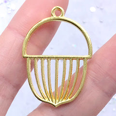 Acorn Open Bezel Charm | Oaknut Deco Frame for UV Resin Filling | Cute Jewelry DIY (1 piece / Gold / 24mm x 34mm)