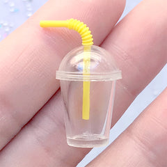 Mini Bubble Tea Cup with Dome Lid and Straw | Dollhouse Frappuccino Cup | Miniature Food DIY (1 Set / Yellow / 14mm x 21mm)