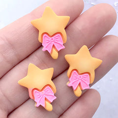 Star Wand Biscuit Cabochons | Miniature Cookie | Kawaii Decoden Pieces | Dollhouse Food Jewelry Making (3 pcs / 17mm x 23mm)