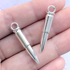 3D Bullet Pendant | Military Jewelry DIY | Ammunition Charm | Army Troop War Game Shooting (2 pcs / Silver / 6mm x 33mm)