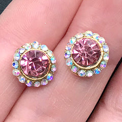 Bling Bling Round Rhinestone Embellishments for Jewellery DIY | Faceted Glass Gemstone | Nail Decoration (2 pcs / Pink / 10mm)