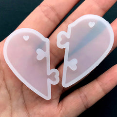 Heart Puzzle Silicone Mold (2 Cavity) | BFF Jewelry Making | Love Jewellery DIY | Soft Clear Mold for Resin Crafts | Valentine's Day Wedding Supplies