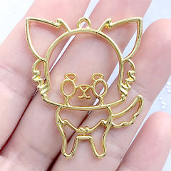 Pomeranian Spitz Open Bezel Charm for UV Resin Jewellery Making | Pet Deco Frame | Dog Pendant (1 piece / Gold / 36mm x 43mm)
